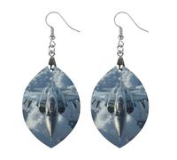Fighter Jet F-209 Round Wooden Earrings Boho Drop Pendant Fashion Gifts for Women