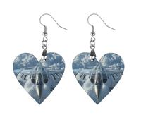 Fighter Jet F-209 Round Wooden Earrings Boho Drop Pendant Fashion Gifts for Women