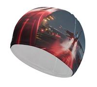 Fighter Jet from Carrier Swim Cap High Elasticity Anti Slip Waterproof Comfortable Swim Hat Bathing Cap for Men Women