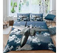 Fighter Jet King Size Duvet Cover Sets Aerospace & Military Bedding Set 3D Print Soft Microfiber Quilt Covers 230x220 cm with Zipper Closure and 2 Pillowcases 50x75 cm for Adults L.179