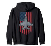 Fighter Jet Over Distressed American Flag Zip Hoodie