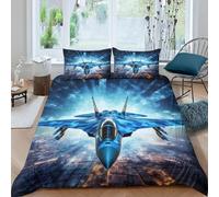 Fighter Jet Printed Double Duvet Cover Set Military Theme Bedding Set Ultrasoft Microfiber Quilt Cover 200x200 cm with Zipper and 2 Pillowcases for Double Bed 2014.A