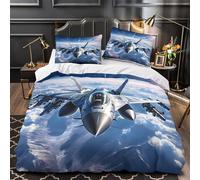 Fighter Jet Soaring Comforter Cover 3D Design Printed All Season 3 Piece Bedding Set Zipper digital Aviation Duvet Cover Ultra Soft Breathable for Kids Teens Adults Women Youth Single（135x200cm）