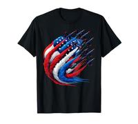 Fighter Jets USA Flag Red White Blue Smoke 4th Of July Retro T-Shirt