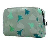 Fighter Planes Pattern Green Cloud Cosmetic Bag for Women, Travel Toiletries Bags Large Makeup Handy Pouch Organiser Bag with Zipper