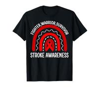 Fighter Warrior Survivor Stroke Awareness Red Ribbon Rainbow T-Shirt