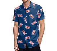 Fighters T Shirt Men Union Jack Blouse for Men Fashion Leisure British Coat of Arms Mens T-Shirts England Flag 3D Digital Printing Button Lapel Short Sleeve Shirts Warehouse Clearance Bargains Sale
