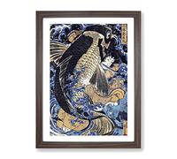 Fighting A Giant Carp By Utagawa Kuniyoshi Asian Japanese Framed Print | A3 Walnut Framed Wall Art | Ready to Hang | Asian Nature Picture | Living Room Bedroom Lounge Office