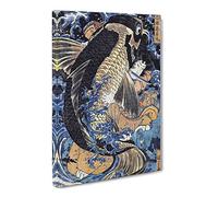 Fighting A Giant Carp By Utagawa Kuniyoshi Canvas Print | Gallery Wrapped 30mm Frame Wall Art | 24x16 inches | Ready to Hang | Asian Picture | Living Room Bedroom Lounge Office