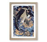 Fighting a Giant Carp by Utagawa Kuniyoshi Framed Print | A2 Oak Framed Wall Art | Ready to Hang | Modern Nature Picture | Living Room Bedroom Lounge Office