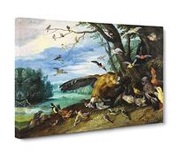Fighting Birds By Jan Van Kessel Canvas Print | Gallery Wrapped 30mm Frame Wall Art | 24x16 inches | Ready to Hang | Classic Bird Picture | Living Room Bedroom Lounge Office