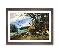 Fighting Birds By Jan Van Kessel Classic Painting Framed Wall Art Print, Ready to Hang Picture for Living Room Bedroom Home Office Décor, Walnut A2 (64 x 46 cm)