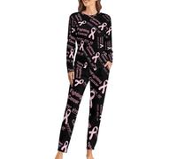 Fighting Cancer Never Give Up Women's Pajamas Set Long Sleeve Lounge Sets Soft Sleepwear with Pockets M