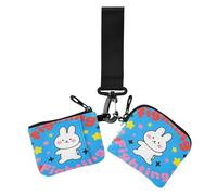 Fighting Cartoon Cute White Rabbit Women's Dual Wallets Busniess Card Cases Minimalist Women's Money Organizers with Zipper Coin Pocket for Girls 2 Pcs mujer para tarjetas, fighting cartoon cute white