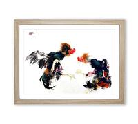 Fighting Cocks By Takeuchi Seiho Asian Japanese Framed Print | A4 Oak Framed Wall Art | Ready to Hang | Asian Nature Picture | Living Room Bedroom Lounge Office