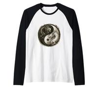 Fighting Dragons Yin Yang Vintage Japanese Anime Art Raglan Baseball Tee