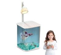 Fighting Fish Aquarium Bowl - Glass Desktop Tank with LED Light, Mini Crystal Decor Aquatic Container, Compact Betta Fish Habitat, Modern Display Ornament | for Shrimp Small Crabs Jellyfish Home Or
