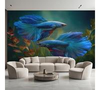Fighting Fish Wallpaper for Living Room, Marine Life Wall Mural for Bedroom 450x315 cm, Non-Woven Photo Wallpaper, Home Decor D&O73
