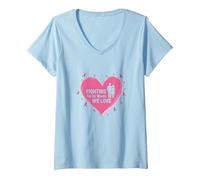 Fighting for The Women We Love Breast Cancer Awareness V-Neck T-Shirt, Women, Baby Blue, S