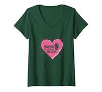 Fighting for The Women We Love Breast Cancer Awareness V-Neck T-Shirt, Women, Forest Green, M