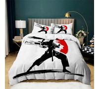 Fighting Karate Athlete Duvet Cover Set - Single Size, Soft Microfiber, Fade Resistant, Breathable Duvet Cover- Includes 2 Pillowcases (3 Pieces Bedding Set, Japanese red sun)