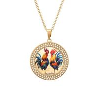Fighting Morning Rooster Cock Diamond Necklace Cute Pendant Necklace