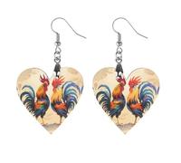 Fighting Morning Rooster Cock Earrings Wooden Dangle Earring Drop Earrings Pendants Craft for Women