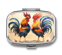 Fighting Morning Rooster Cock Pill Box 2 Compartment Pill Case Decorative Organizer Storage Boxes Holder Cute