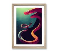 Fighting Snake Framed Print | A4 Oak Framed Wall Art | Ready to Hang | Modern Nature Picture | Living Room Bedroom Lounge Office