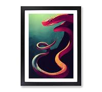 Fighting Snake Framed Wall Art Print A2 Black
