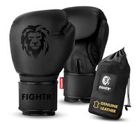 FIGHTR® Professional Boxing Gloves Made of Genuine Leather | Men and Women | for Boxing, MMA, Muay Thai, Kickboxing & Martial Arts 10 12 14 16 oz | Includes Carry Bag (All Black, 14 oz)