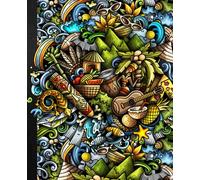 Figi Composition Notebook College Ruled: Tropical Island Themed Doodles Journal For School, College, Office, or Work | 7.5" x 9.25" | 120 Pages