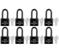 FIGODE® Outdoor Waterproof Padlocks, Covered Heavy Duty Laminated Steel Locks, Lock Set with Keys, 2.2 in. Wide, 8-Pack Keyed Alike Long Padlocks