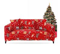 FIGOOO Elastic Christmas Sofa Cover 4 Seater with Armrests Print Christmas Element Washable Spandex Pattern for Sofa, Pastry Gloves