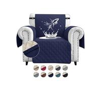FIGOOO Sofa Covers Water Resistant Sofa Slipcovers 1 Seater Waterproof Anti-Slip Anti-Scratch Sofa Cover with Non Slip Elastic Straps for Dogs Cats Pets,Navy Blue