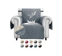 FIGOOO Sofa Covers Water Resistant Sofa Slipcovers 1 Seater Waterproof Reversible Anti-Slip Anti-Scratch Sofa Cover with Non Slip Elastic Straps for Dogs Cats Pets,Grey-Blue