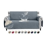 FIGOOO Sofa Covers Water Resistant Sofa Slipcovers 3 Seater Waterproof Anti-Slip Anti-Scratch Sofa Cover with Non Slip Elastic Straps for Dogs Cats Pets,Grey-Blue