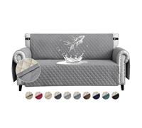 FIGOOO Sofa Covers Water Resistant Sofa Slipcovers 3 Seater Waterproof Anti-Slip Anti-Scratch Sofa Cover with Non Slip Elastic Straps for Dogs Cats Pets,Light Grey