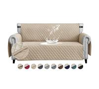 FIGOOO Sofa Covers Water Resistant Sofa Slipcovers 3 Seater Waterproof Reversible Anti-Slip Anti-Scratch Sofa Cover with Non Slip Elastic Straps for Dogs Cats Pets,Beige