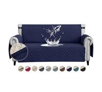 FIGOOO Sofa Covers Water Resistant Sofa Slipcovers 3 Seater Waterproof Anti-Slip Anti-Scratch Sofa Cover with Non Slip Elastic Straps for Dogs Cats Pets,Navy Blue