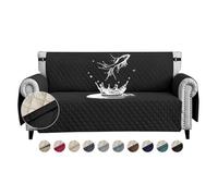 FIGOOO Sofa Covers Water Resistant Sofa Slipcovers 4 Seater Waterproof Reversible Anti-Slip Anti-Scratch Sofa Cover with Non Slip Elastic Straps for Dogs Cats Pets,Black