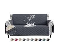 FIGOOO Sofa Covers Water Resistant Sofa Slipcovers 4 Seater Waterproof Reversible Anti-Slip Anti-Scratch Sofa Cover with Non Slip Elastic Straps for Dogs Cats Pets,Dark Grey