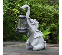 Figorona Elephant Garden Ornament, Solar Powered Elephant Statue Garden Decoration Outdoor LED Lights, IP65 Waterproof Animal Sculpture, Gift for women (Trunk)