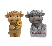 Figorona Highland Cow Figurines Set of 2, Resin Figurine Decorations for Multiple Scenarios like Home, Farmhouse, Rooms, etc, Cast in the Finest Resin, Expertly Hand-Painted