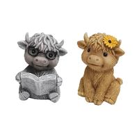 Figorona Highland Cow Figurines Set of 2, Resin Figurine Decorations for Multiple Scenarios like Home, Farmhouse, Rooms, etc, Cast in the Finest Resin, Expertly Hand-Painted