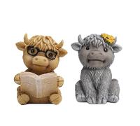Figorona Highland Cow Figurines Set of 2, Resin Figurine Decorations for Multiple Scenarios like Home, Farmhouse, Rooms, etc, Cast in the Finest Resin, Expertly Hand-Painted