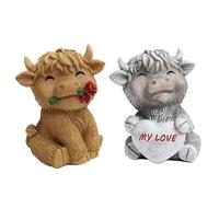Figorona Highland Cow Figurines Set of 2, Resin Figurine Decorations for Multiple Scenarios like Home, Farmhouse, Rooms, etc, Cast in the Finest Resin, Expertly Hand-Painted