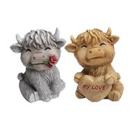 Figorona Highland Cow Figurines Set of 2, Resin Figurine Decorations for Multiple Scenarios like Home, Farmhouse, Rooms, etc, Cast in the Finest Resin, Expertly Hand-Painted