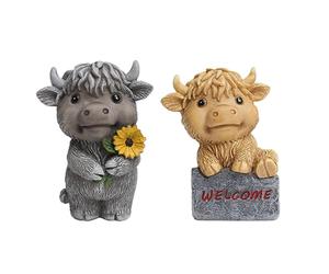 Figorona Highland Cow Figurines Set of 2, Resin Figurine Decorations for Multiple Scenarios like Home, Farmhouse, Rooms, etc, Cast in the Finest Resin, Expertly Hand-Painted