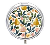 Figs and Pears Pill Organizer 3 Compartment Travel Pillbox with Mirror Daily Medicine Pill Case Metal Pill Box for Purse & Pocket Portable Small Medicine Box Round Vitamin Case Container